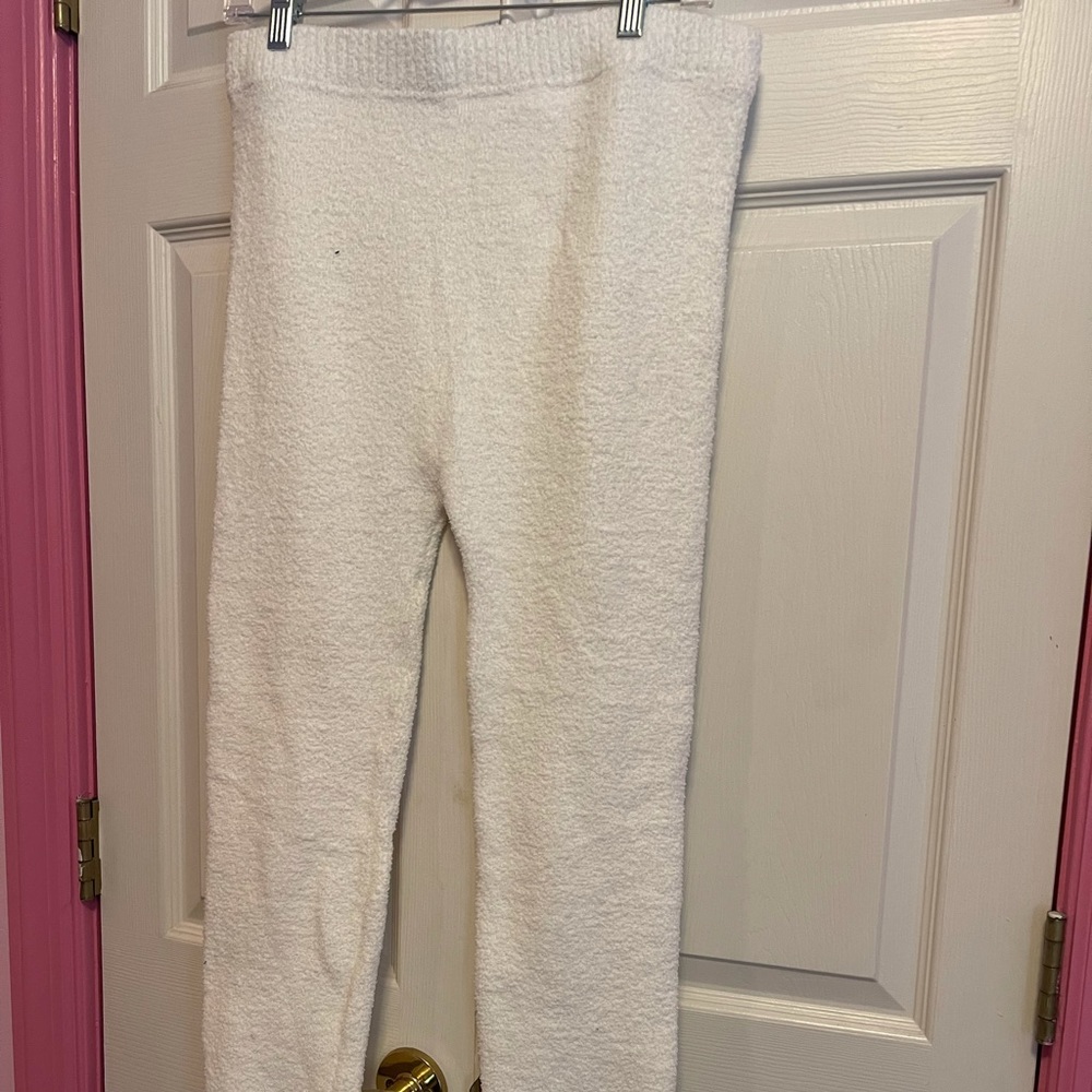 White fuzzy jogger pants